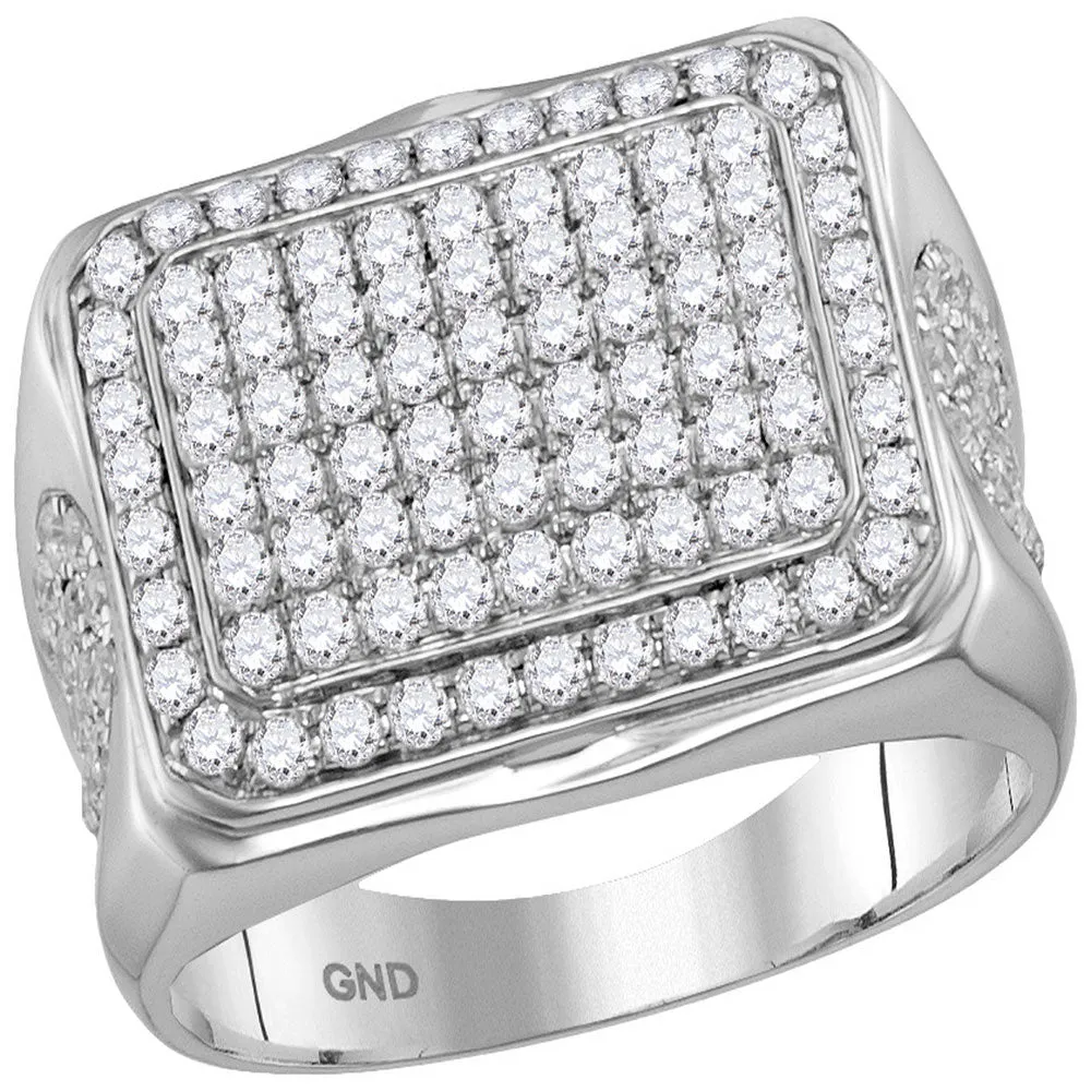 Keene Jewelers 10kt White Gold Mens Round Diamond Rectangle Cluster Ring 1-7/8 Cttw