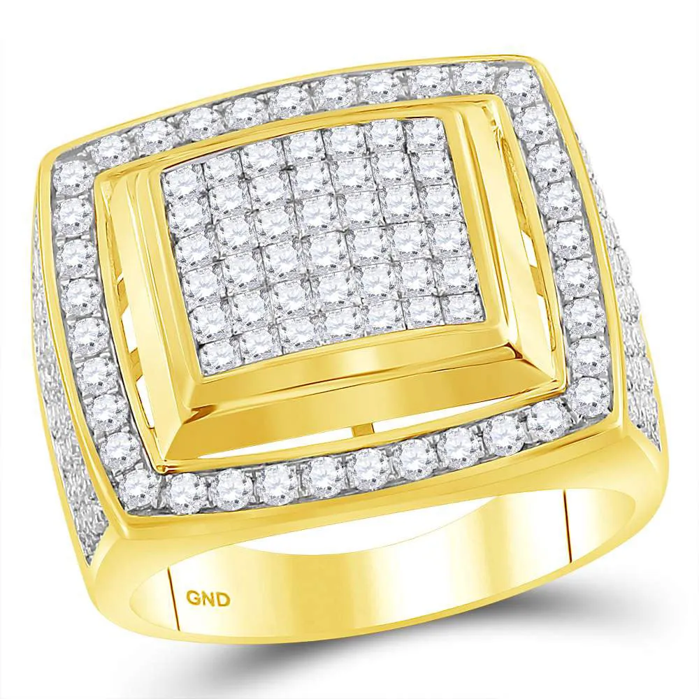 Keene Jewelers 10kt Yellow Gold Mens Princess Diamond Square Cluster Ring 2-7/8 Cttw