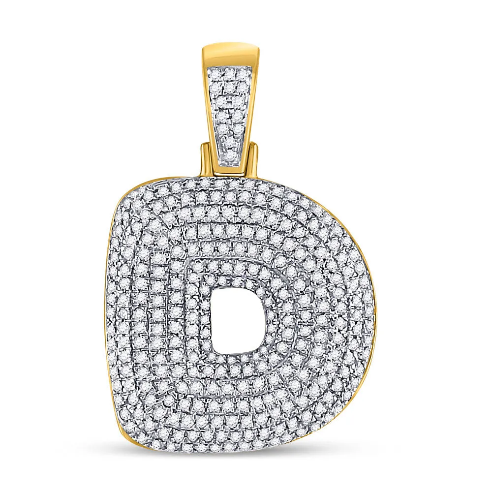 Keene Jewelers 10kt Yellow Gold Mens Round Diamond Bubble D Letter Charm Pendant 7/8 Cttw