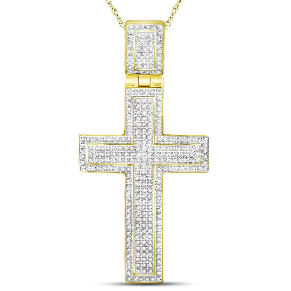 Keene Jewelers 10kt Yellow Gold Mens Round Diamond Cross Charm Pendant 7/8 Cttw