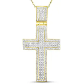 Keene Jewelers 10kt Yellow Gold Mens Round Diamond Cross Charm Pendant 7/8 Cttw