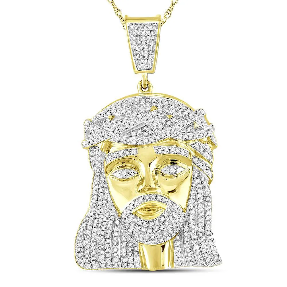 Keene Jewelers 10kt Yellow Gold Mens Round Diamond Jesus Charm Pendant 1-7/8 Cttw