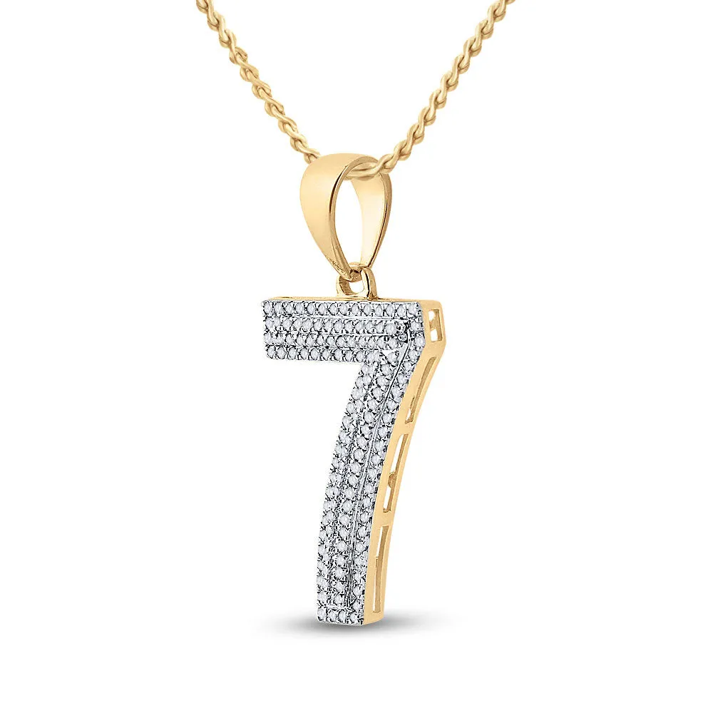 Keene Jewelers 10kt Yellow Gold Mens Round Diamond Number 7 Charm Pendant 3/8 Cttw