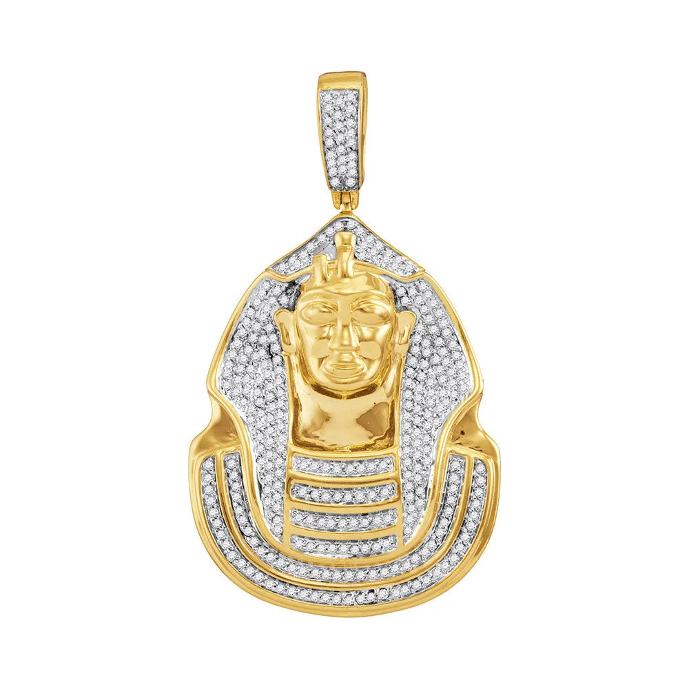 Keene Jewelers 10kt Yellow Gold Mens Round Diamond Pharaoh Cluster Charm Pendant 7/8 Cttw