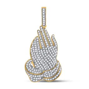 Keene Jewelers 10kt Yellow Gold Mens Round Diamond Praying Hands Charm Pendant 7/8 Cttw