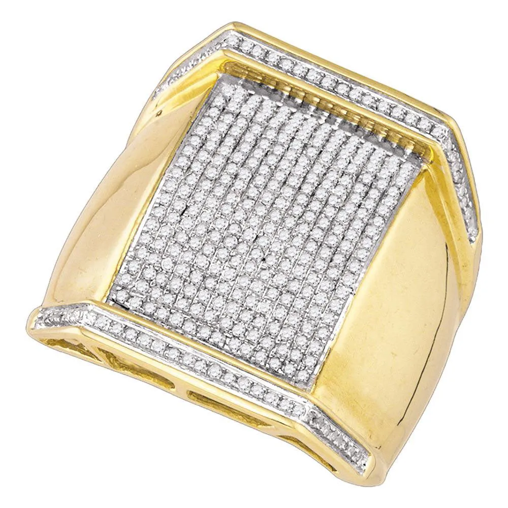 Keene Jewelers 10kt Yellow Gold Mens Round Diamond Rectangle Cluster Ring 7/8 Cttw