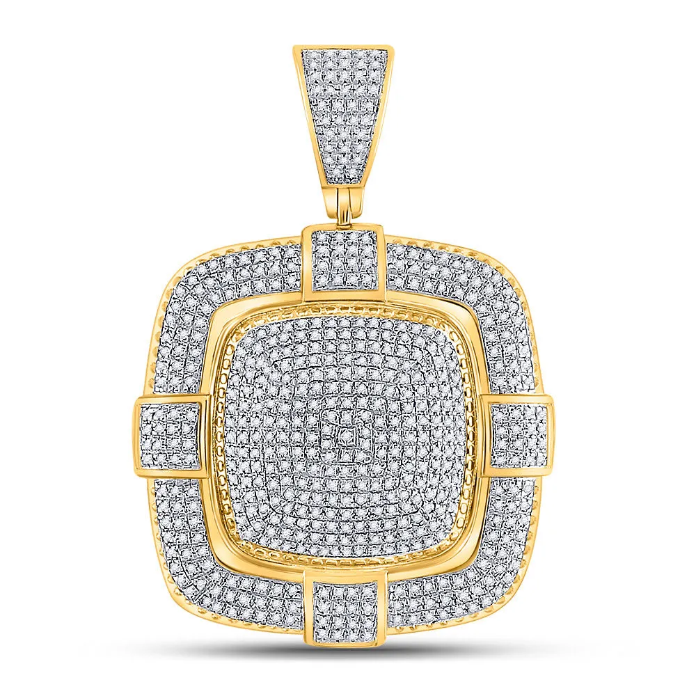 Keene Jewelers 10kt Yellow Gold Mens Round Diamond Square Charm Pendant 7/8 Cttw