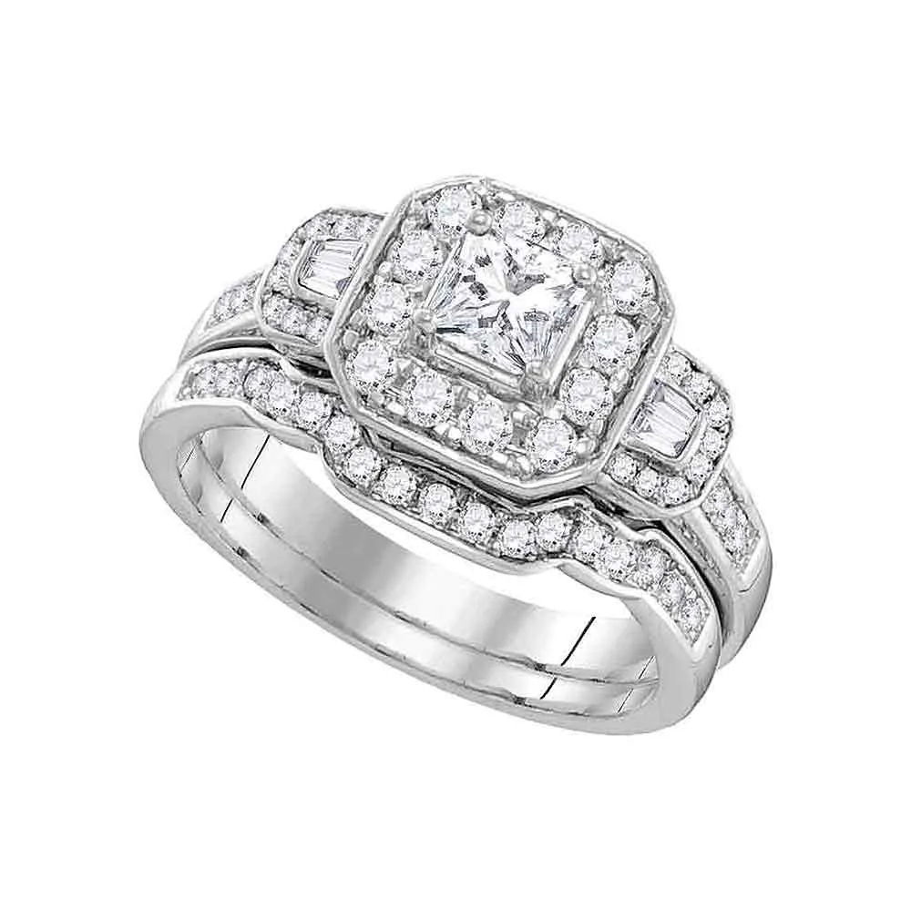 Keene Jewelers 14kt White Gold Princess Diamond Bridal Wedding Ring Band Set 7/8 Cttw