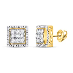 Keene Jewelers 14kt Yellow Gold Mens Round Diamond Square Cluster Earrings 7/8 Cttw