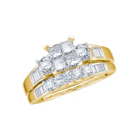 Keene Jewelers 14kt Yellow Gold Princess Diamond Bridal Wedding Ring Band Set 7/8 Cttw