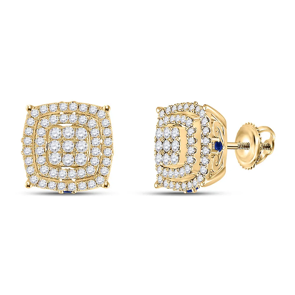 Keene Jewelers 14kt Yellow Gold Womens Round Diamond Blue Sapphire Square Earrings 7/8 Cttw