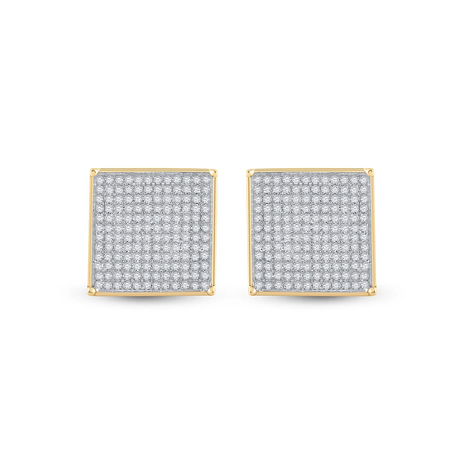 Keene Jewelers 14kt Yellow Gold Womens Round Diamond Square Earrings 7/8 Cttw