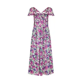 LONG PRINTED DEVORE DRESS Woman Fuxia Green