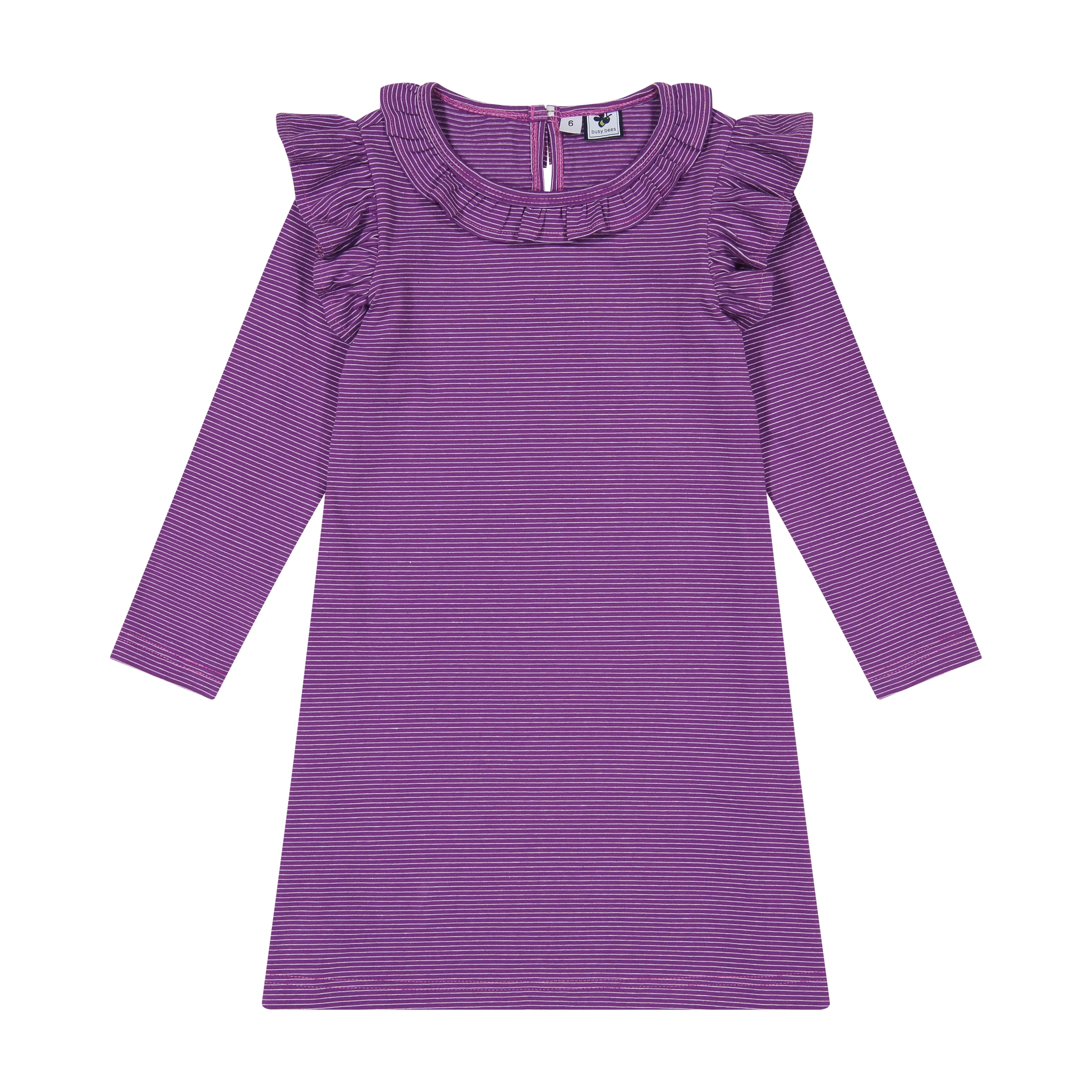 Luna Girls Ruffle Dress Plum Mini Stripe