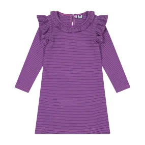 Luna Girls Ruffle Dress Plum Mini Stripe