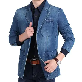 Men Blazer - Cowboy Denim Jeans Blazer