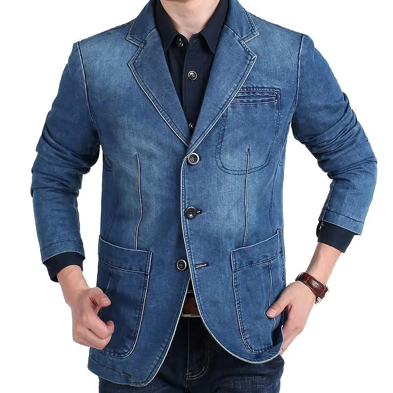 Men Blazer - Cowboy Denim Jeans Blazer