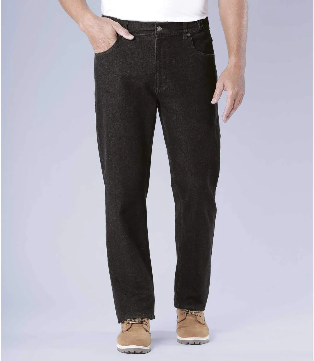 Men's Black Regular Fit Jeans - Elasticated Waist 