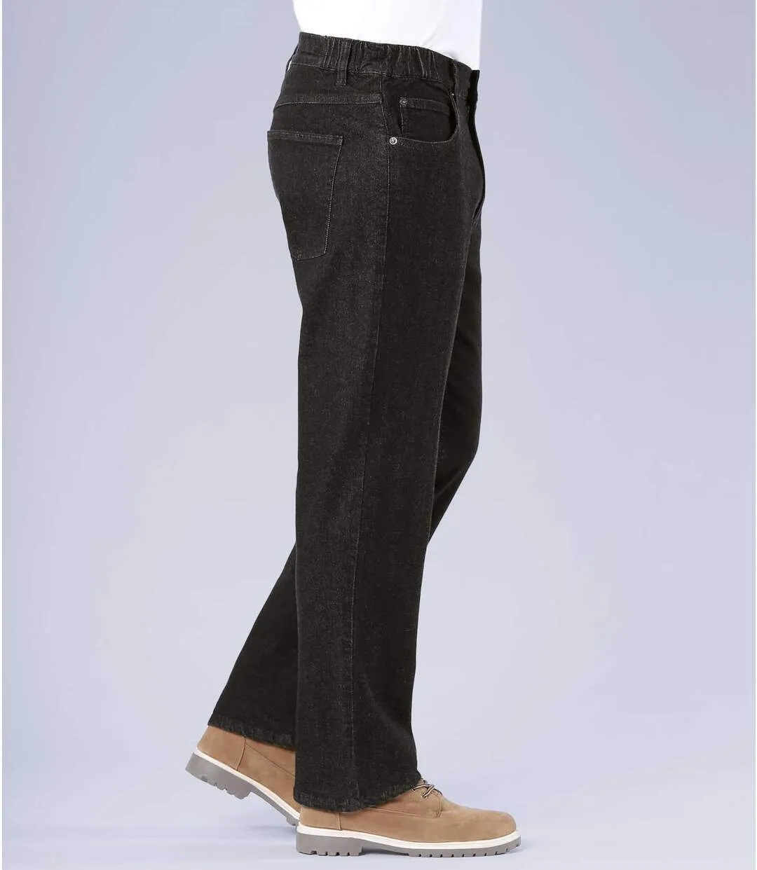 Men's Black Regular Fit Jeans - Elasticated Waist 