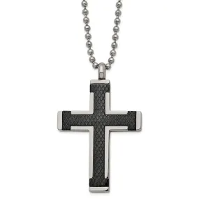 Men's Titanium & Stainless Steel Black Textured Cross Necklace, 22 In