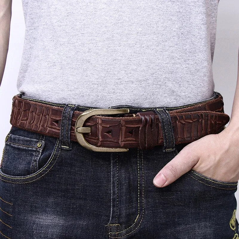 Men's Vintage Genuine Cowskin Leather Strap Pin Buckle Jeans Belt