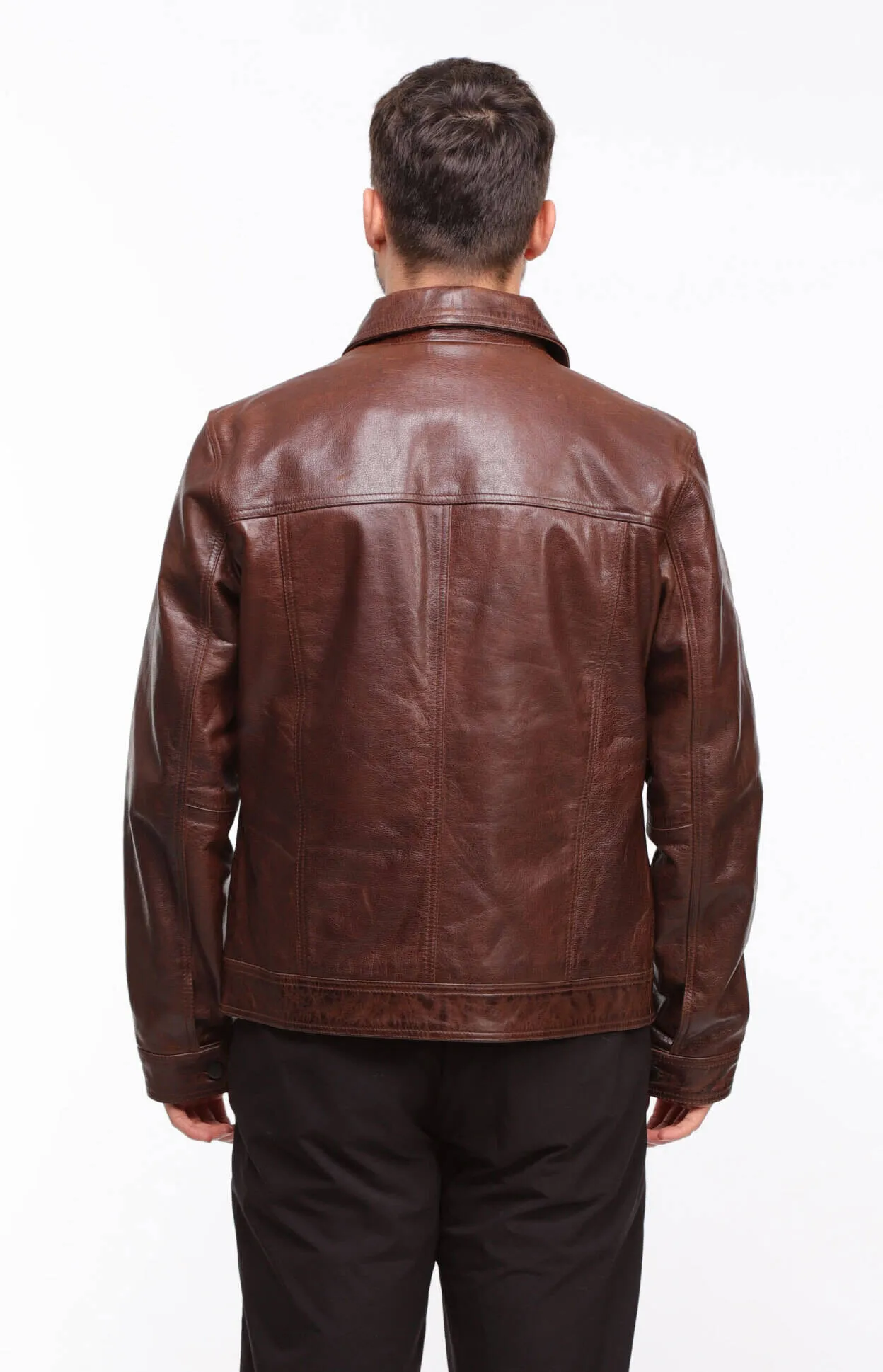 Men's wood leather jacket in \david\ jeans style