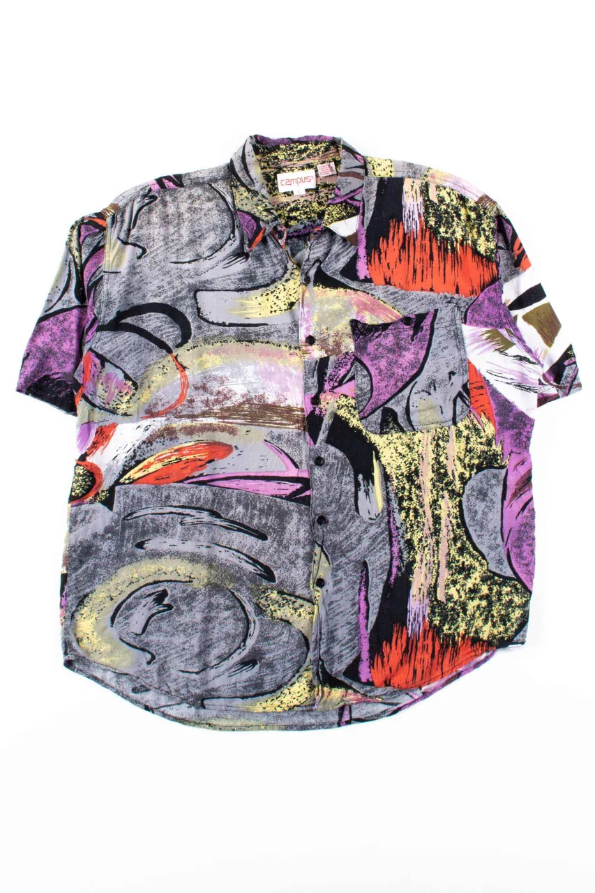 Mottled Grey Abstract Button Up Shirt