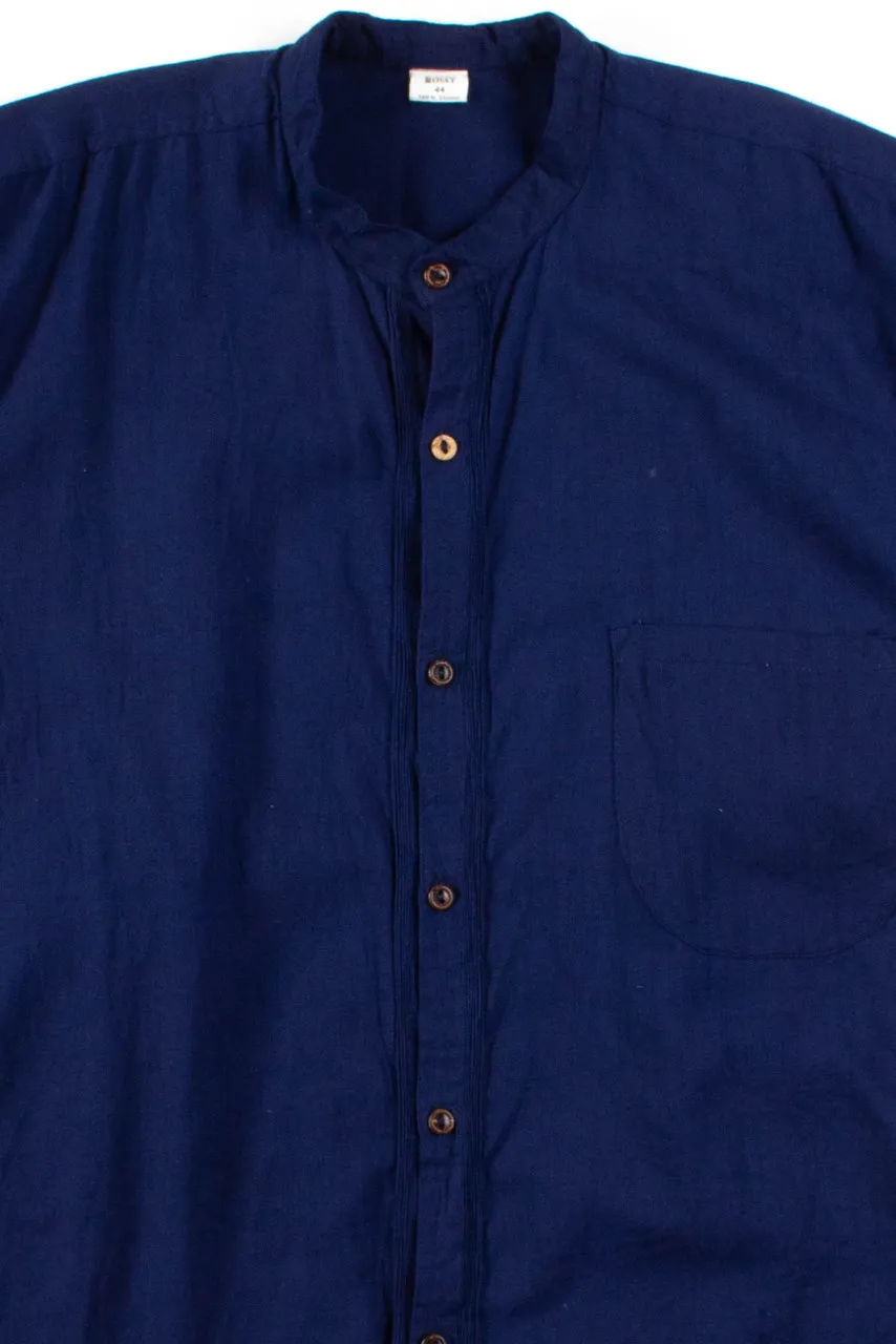 Navy Pleated Button Up Shirt