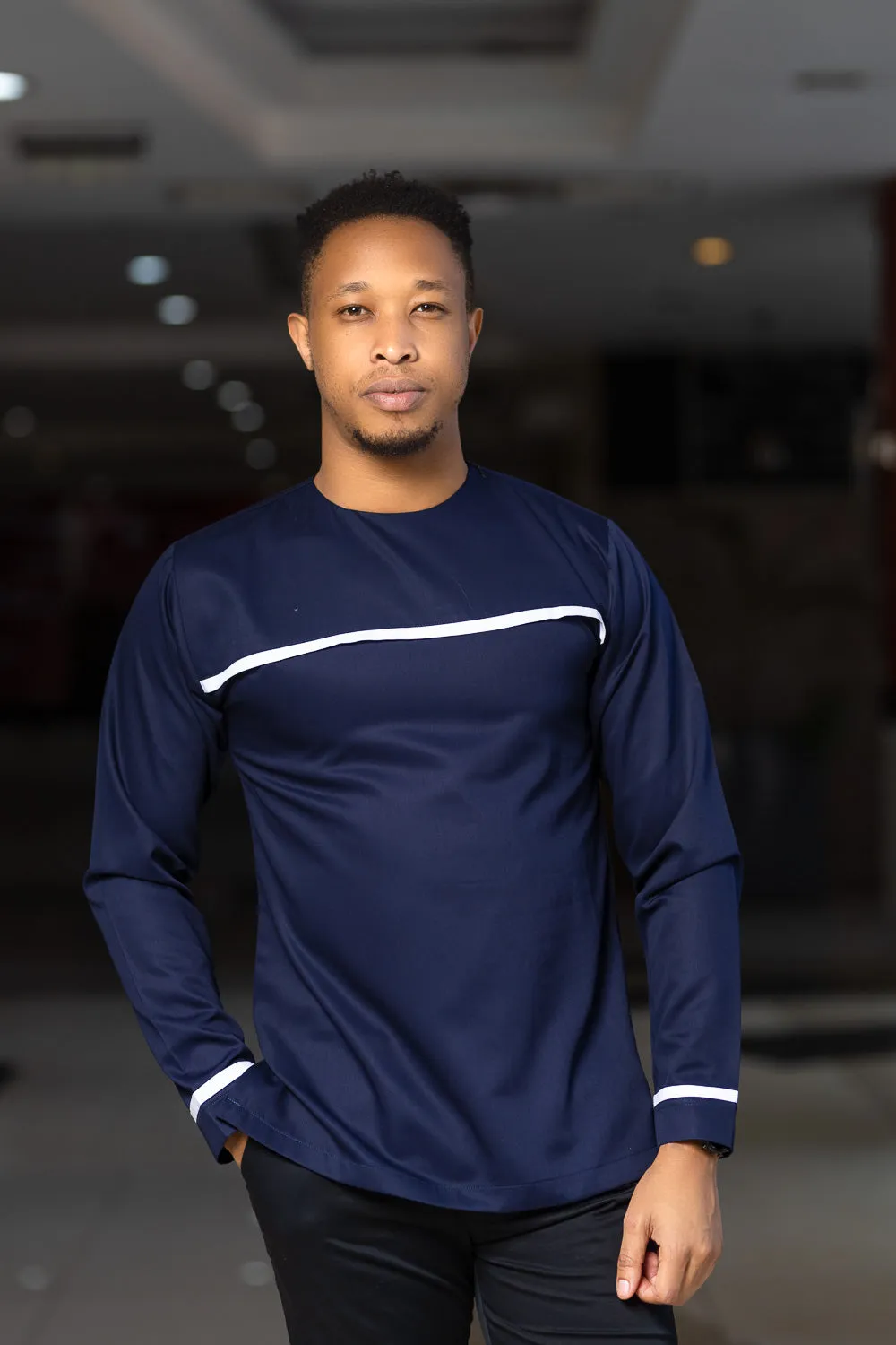 Navy stripped round neck ankara shirt