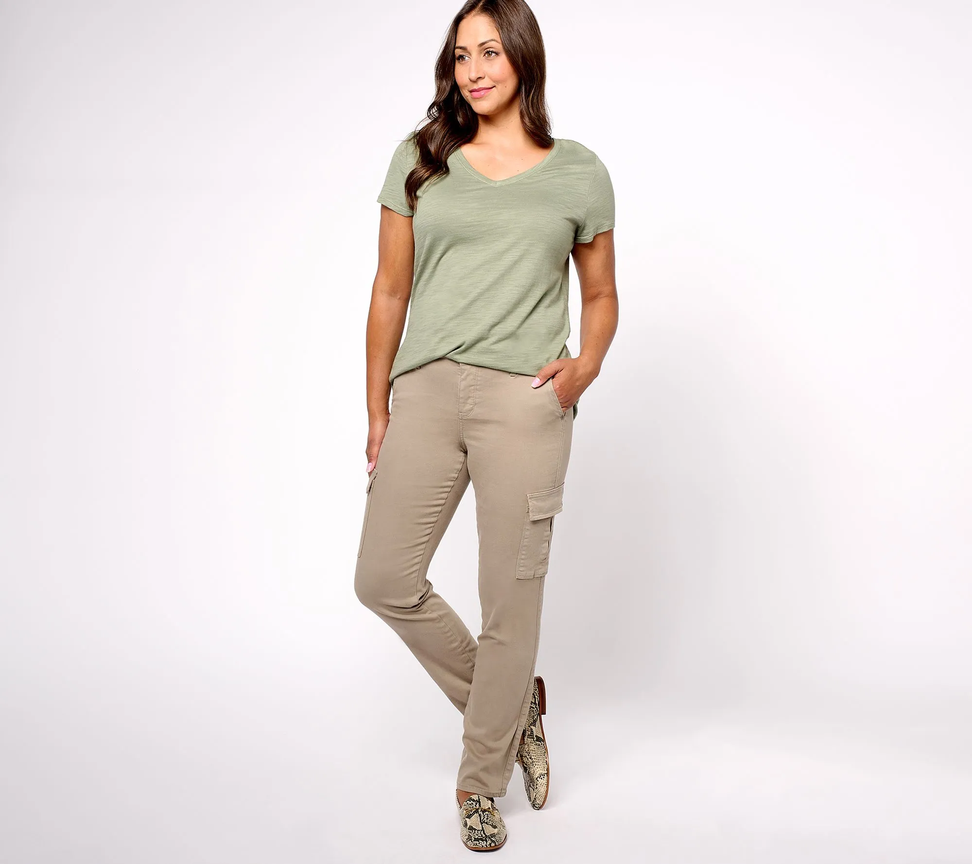 NYDJ Sheri Slim Cargo Jeans- Saddlewood