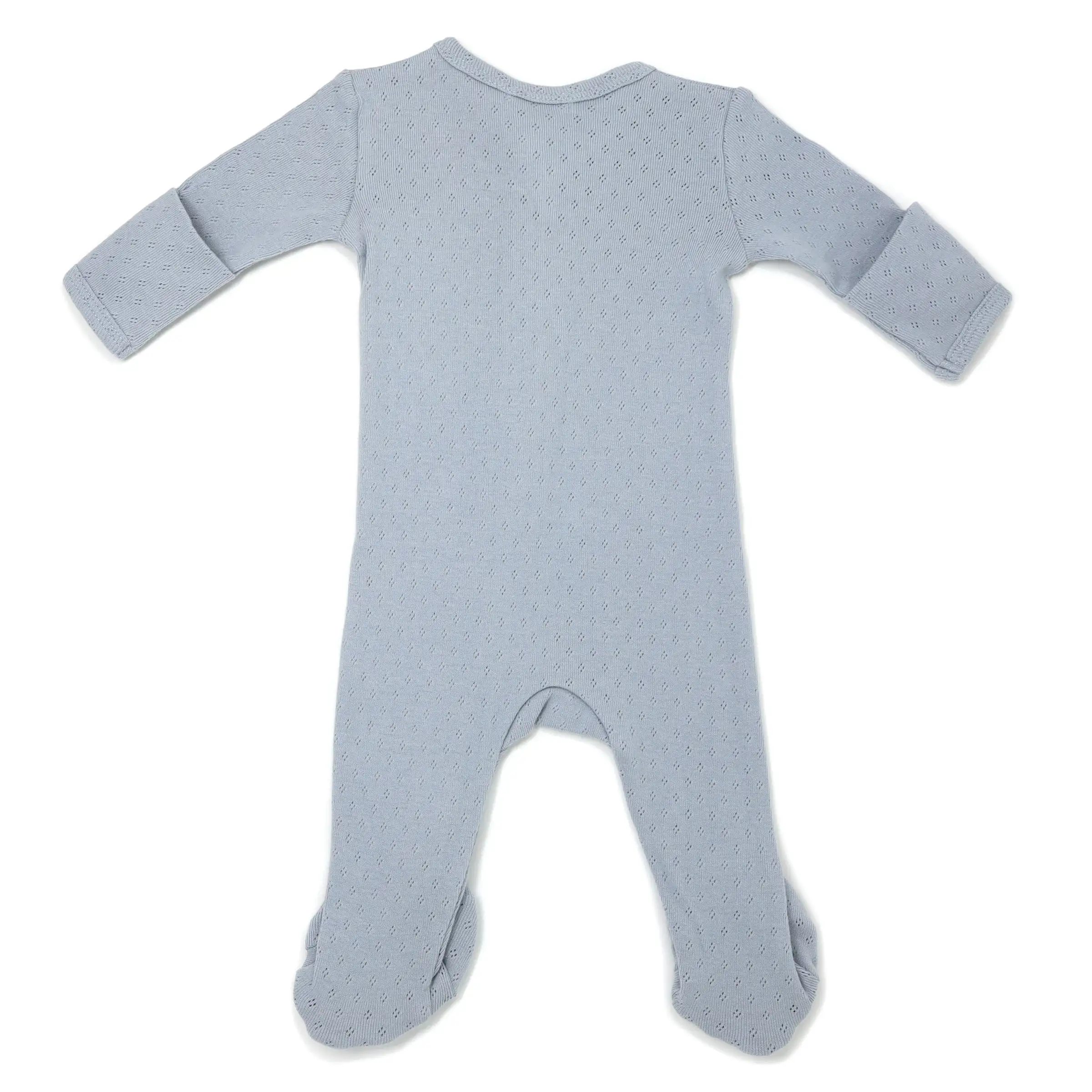 oh baby! Pointelle Zipper Footie - Dusty Blue