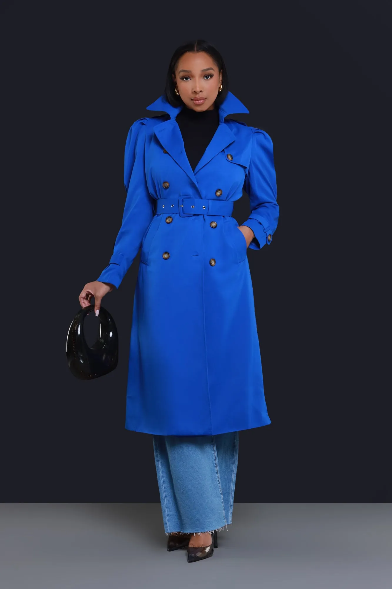 On The List Longline Belted Trenchcoat - Royal Blue