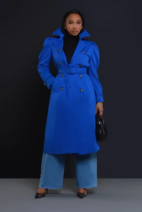 On The List Longline Belted Trenchcoat - Royal Blue