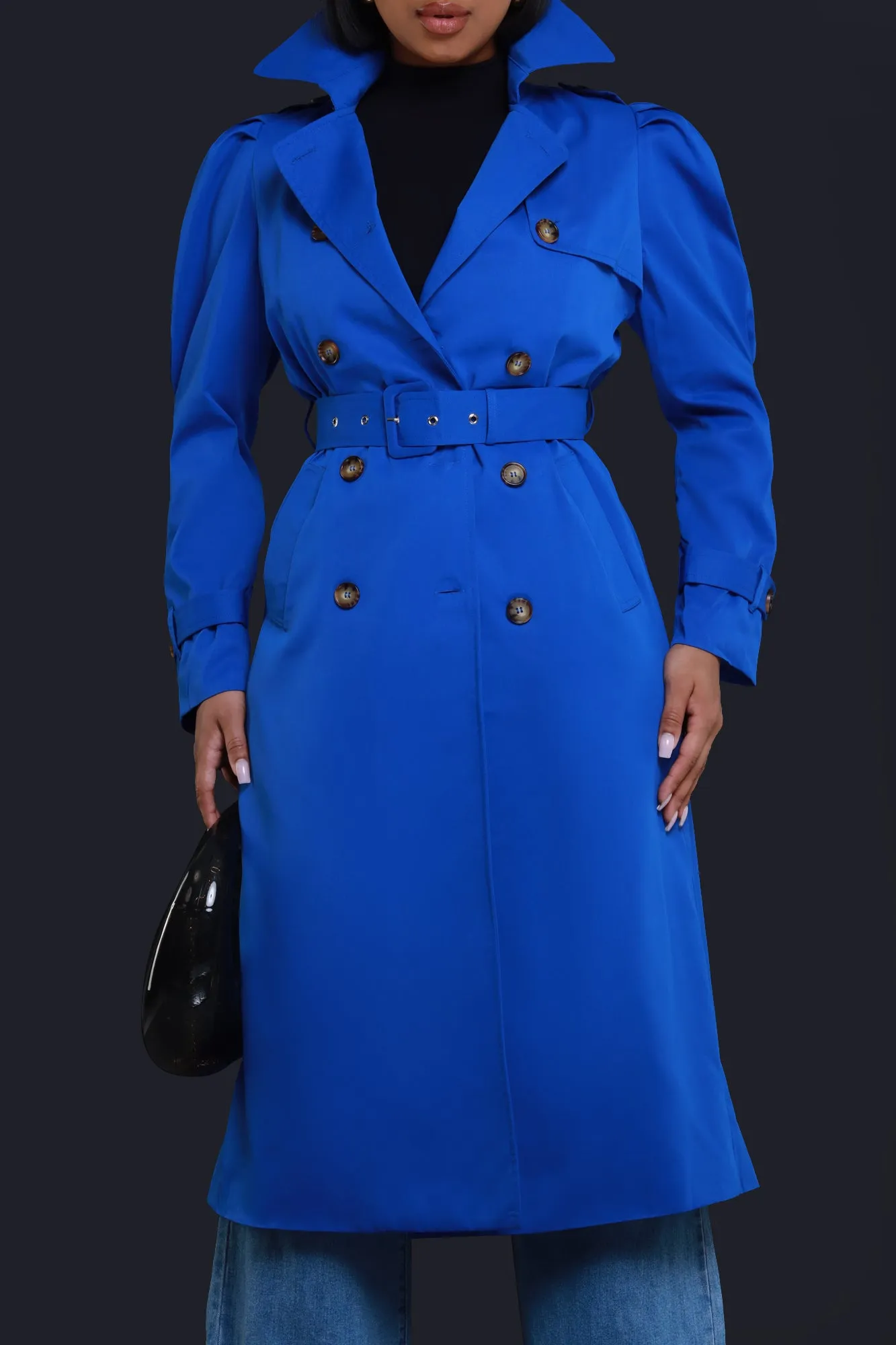 On The List Longline Belted Trenchcoat - Royal Blue