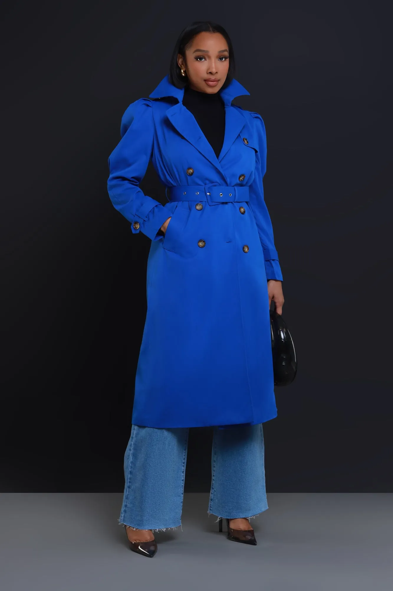 On The List Longline Belted Trenchcoat - Royal Blue