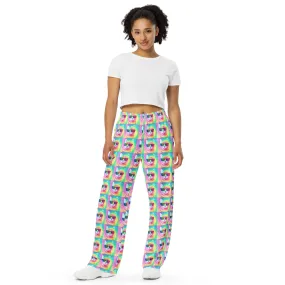 Pastel Tie-Dye Cat All Over Print Unisex Wide-Leg Pajama Pants with Pockets