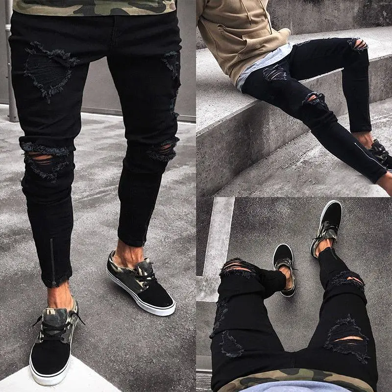 Pencil Ripped Jeans Pants For Men