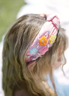 Pink Beaded Flower Headband