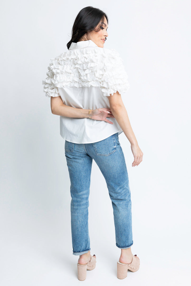 Poplin Ruffle Button Up Top