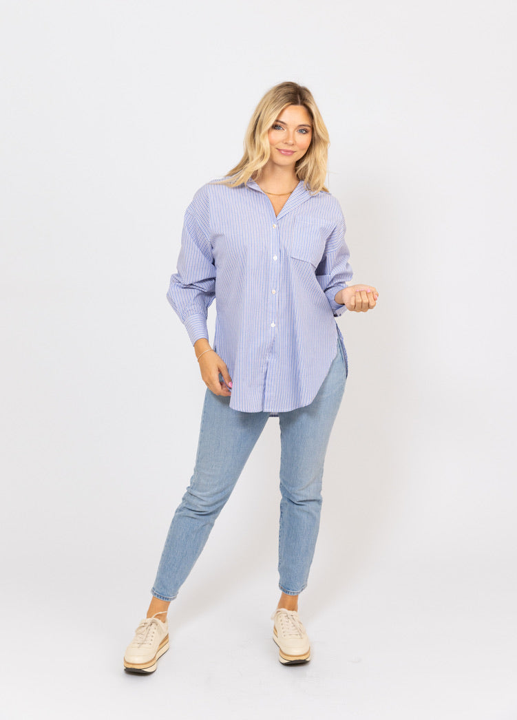 Poplin Stripe Button Up Top