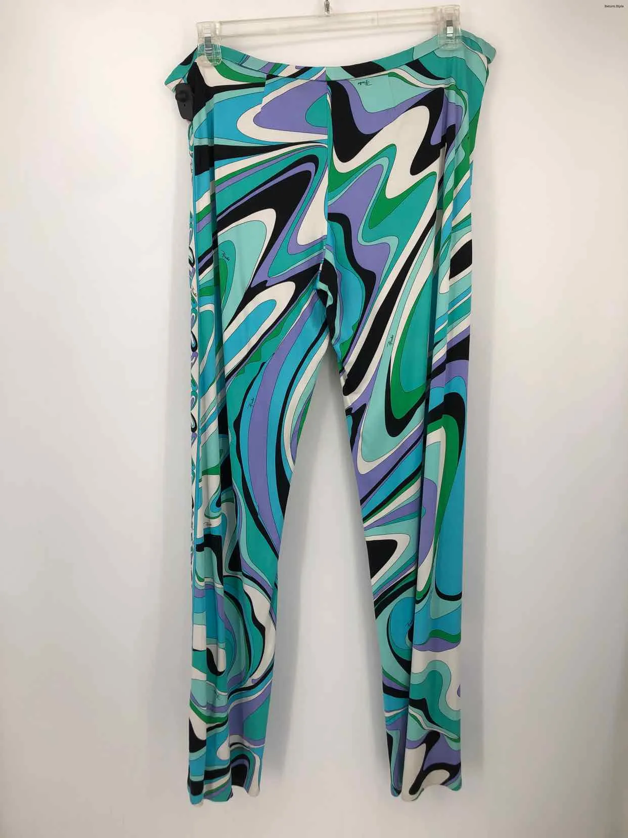 PUCCI Lt Blue Lavender Multi Silk Groovy Pattern Size 14  (L) Pants