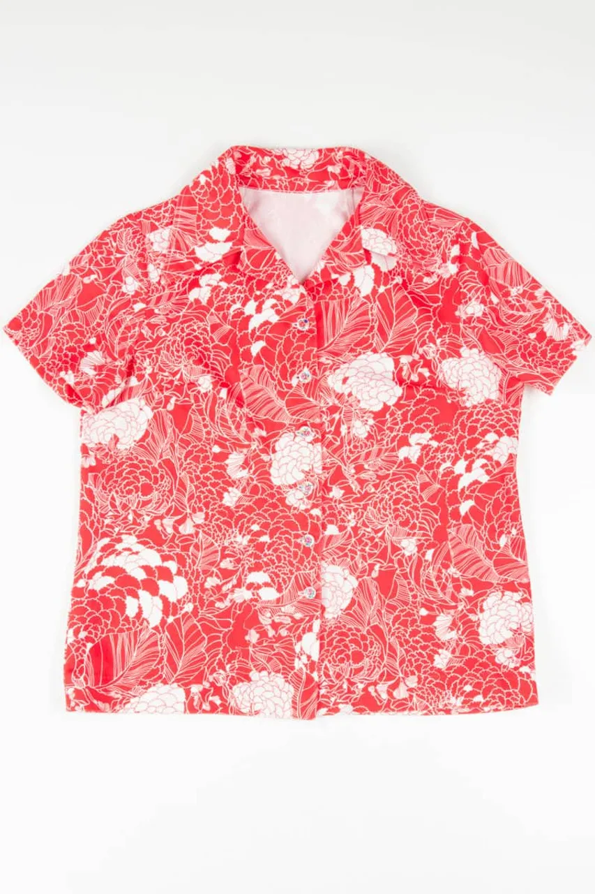 Red Floral Button Up Top