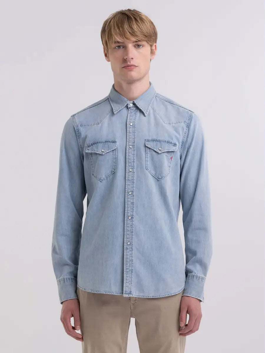 Replay PE24 Camicia Regular Fit in Denim Light Blue Man