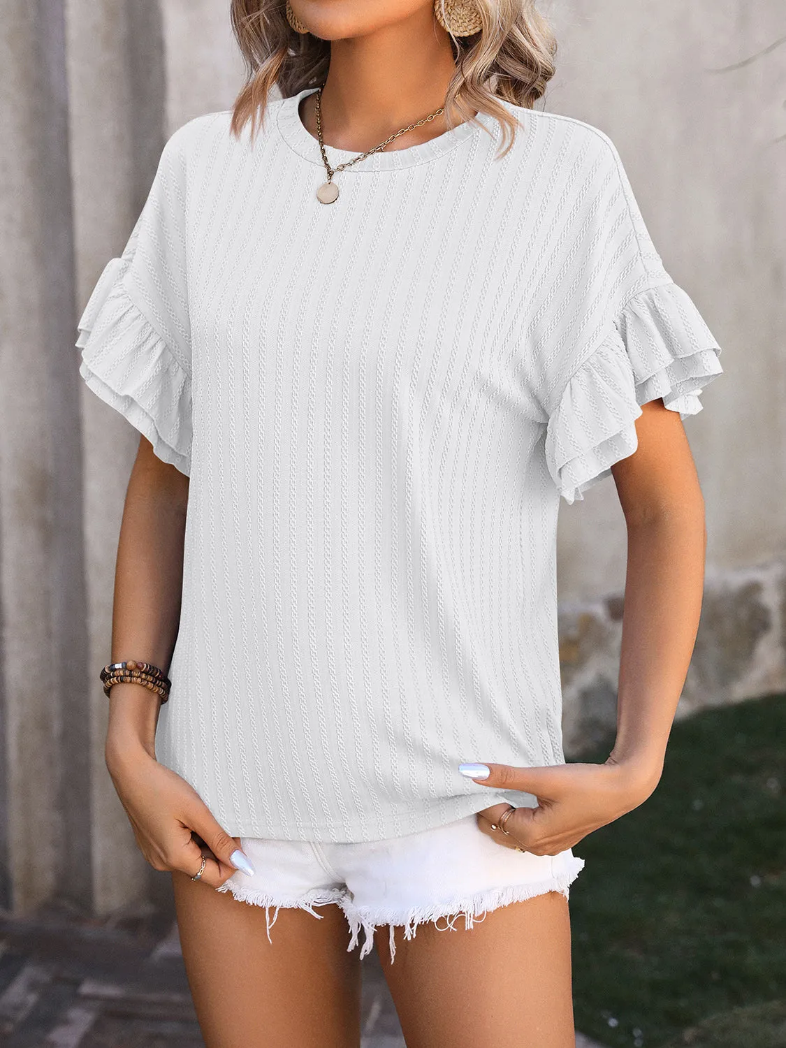 Ripley Ruffled Round Neck Top