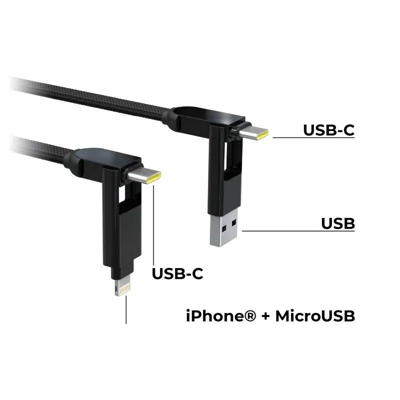 RollingSquare Charging Cable inCharge XL 2m Six-in-One USB-C/A/Micro/Lightning Black