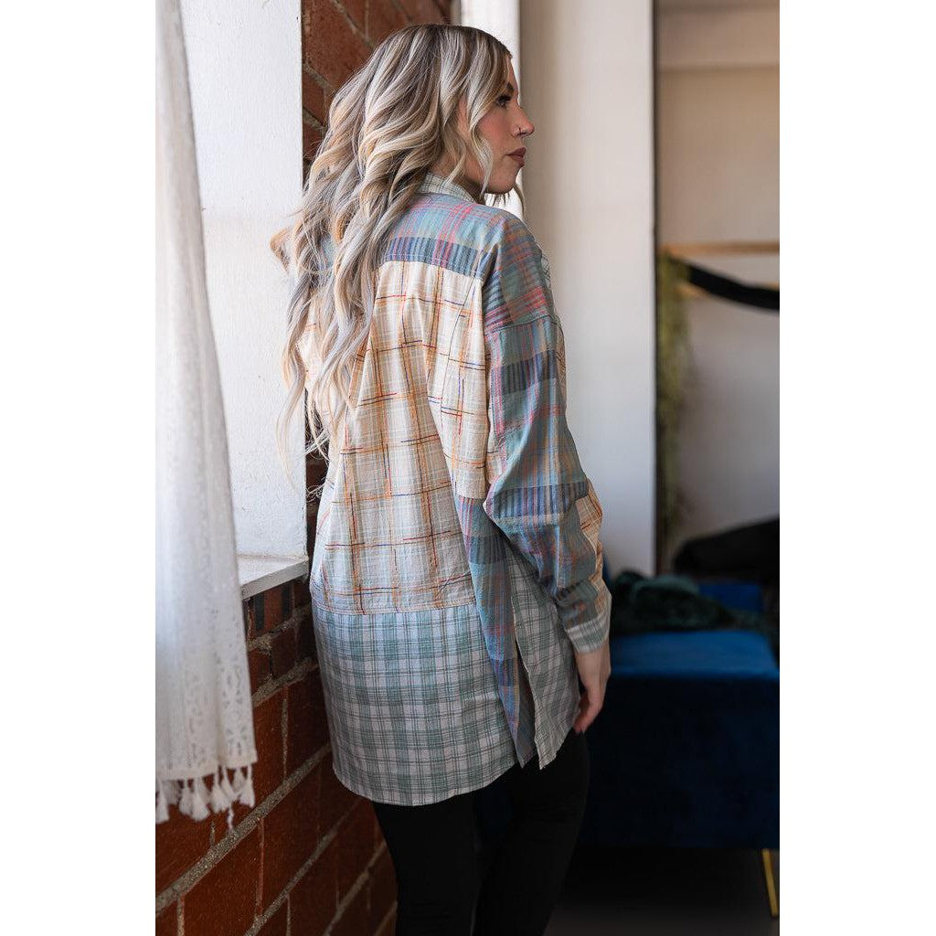 Rylan Mix Plaid Spring Button Top