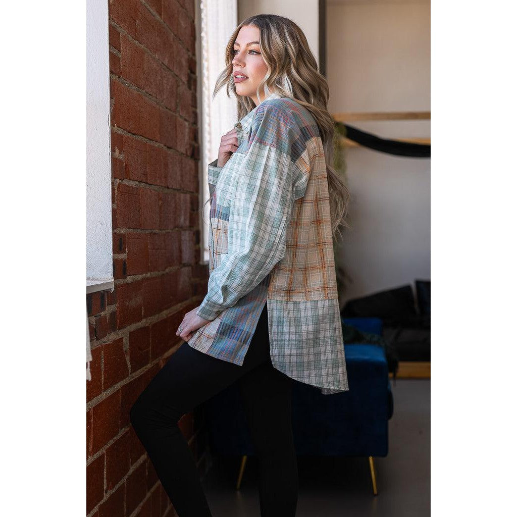 Rylan Mix Plaid Spring Button Top