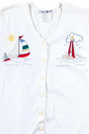 Sailing Embroidered Button Up Tunic