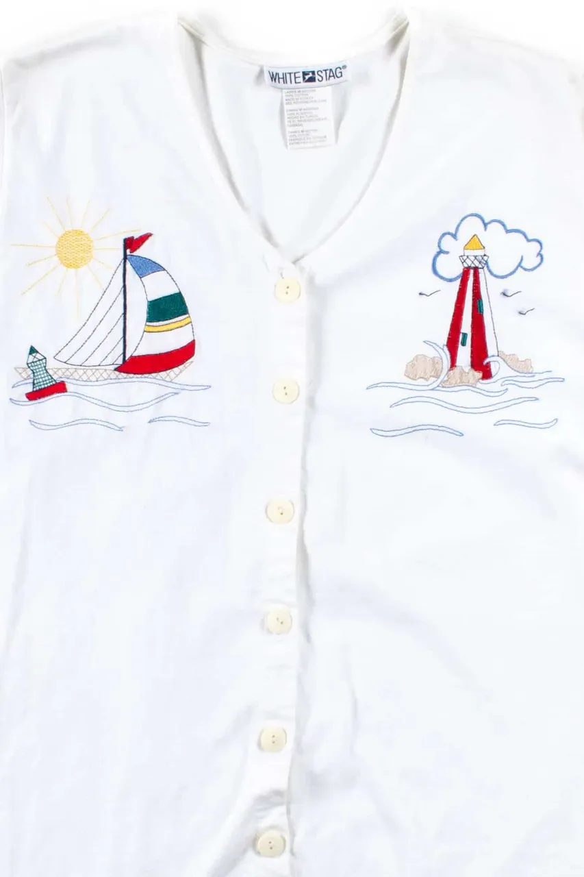 Sailing Embroidered Button Up Tunic