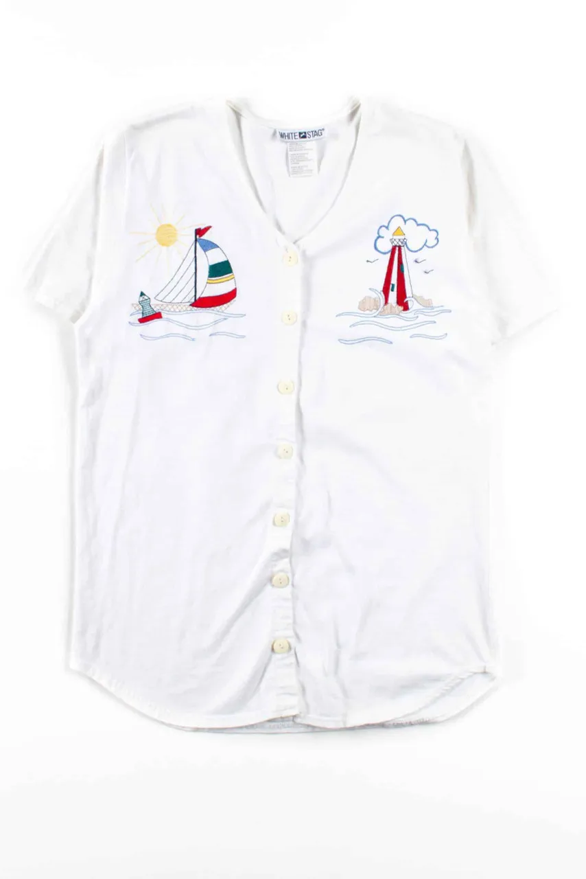 Sailing Embroidered Button Up Tunic